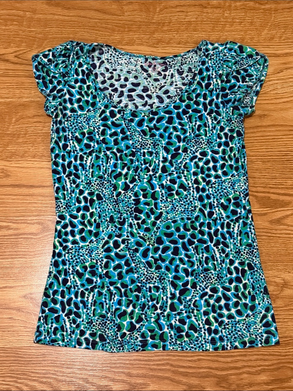 Lilly Pulitzer Teal & Navy Animal-Print Short Sleeve Top